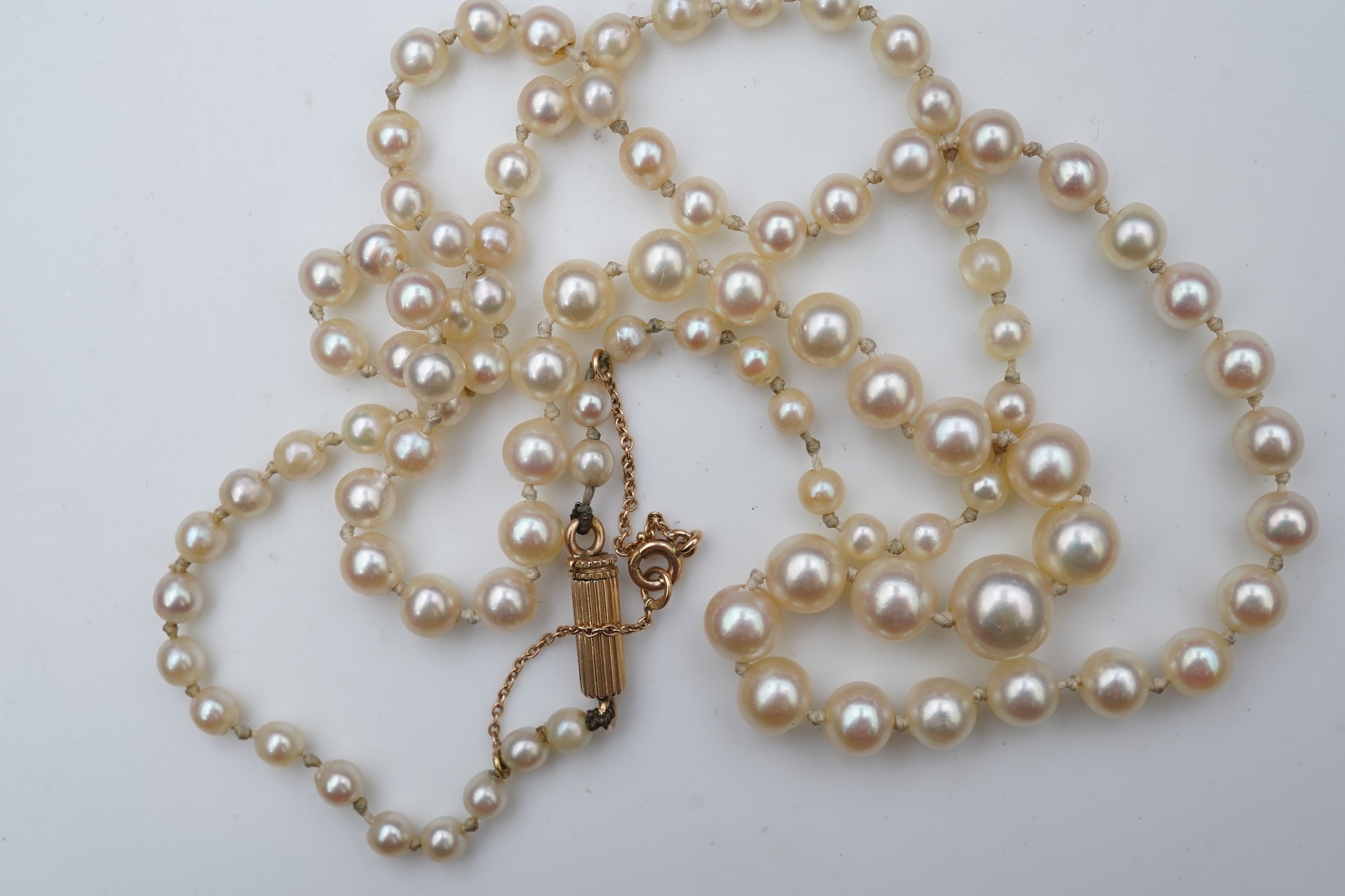 Two cultured pearl necklaces, mid 20th century